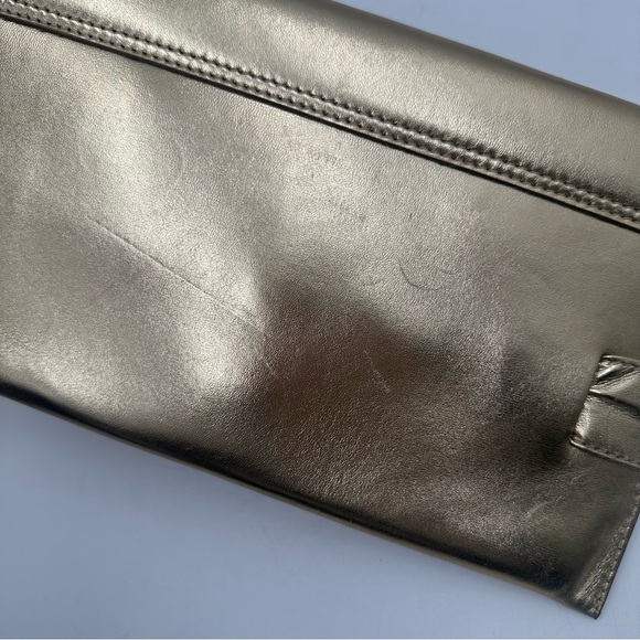 Serena Uziyel Women's Gold Catena Envelope Metallic Leather Clutch Bag - Picture 11 of 16